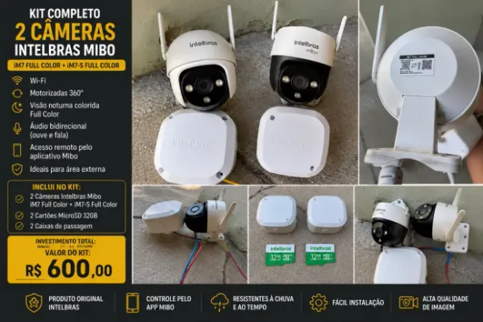 Kit 2 Câmeras Intelbras Mibo iM7 Full Color Wi-Fi 360° + MicroSD + Caixas