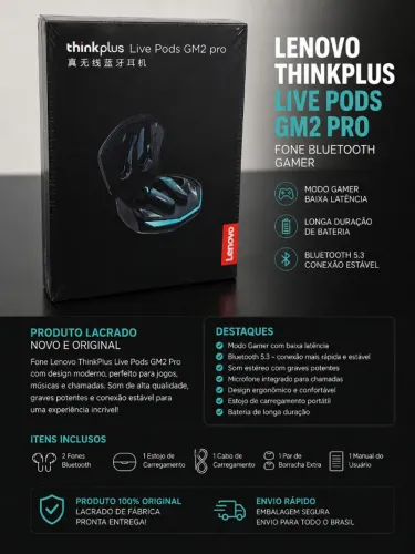 Fone Lenovo Thinkplus Live Pods GM2 Pro Original Lacrado