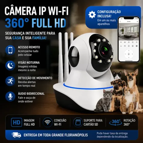 Câmera IP Wi-Fi 360° Full HD | Configuração Inclusa