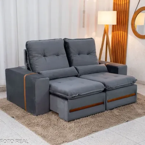 !!! ENTREGA GRATIS !!! Sofá Retrátil Reclinável Montreal 1.90m Veludo Cinza - D33