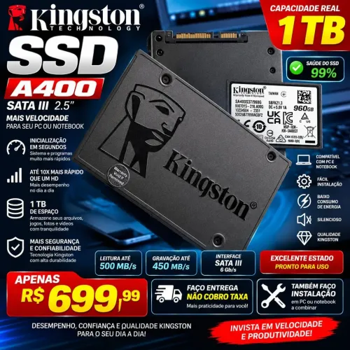 SSD Kingston A400 960GB 1TB SATA III Seminovo!