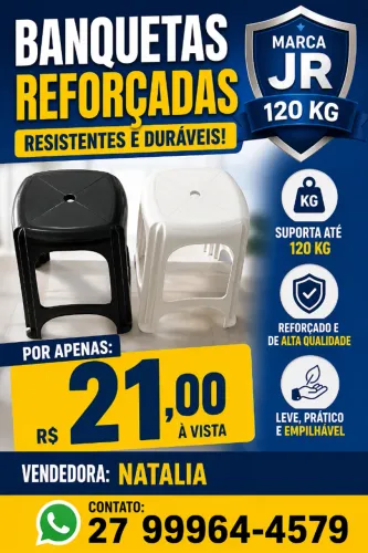 Banquinho Plástico Reforçado 120kg - Novo