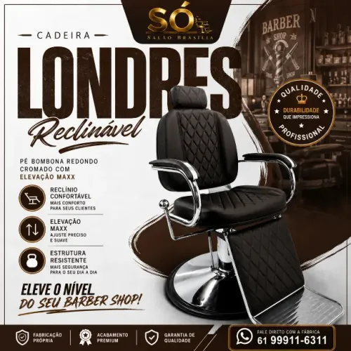 Cadeira Londres Reclinável Barber Shop; Cadeira de Barbeiro Profissional Hidráulica 