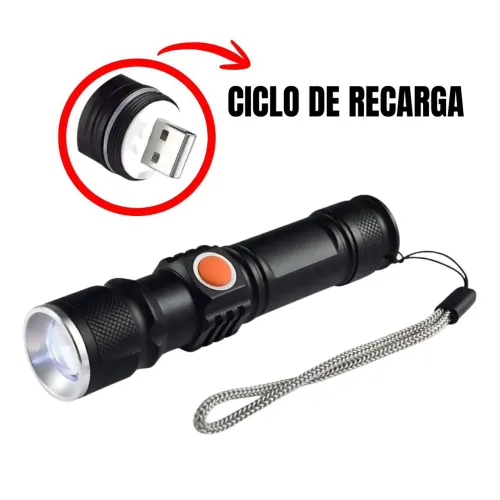 Lanterna tática recarregável via USB alta potência