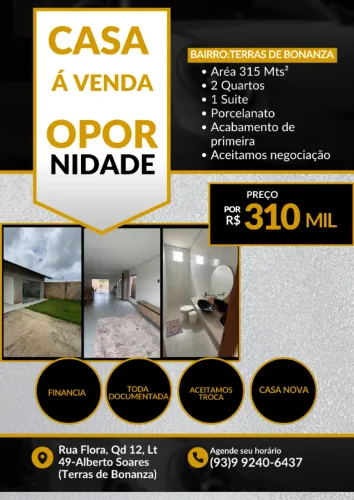 Casa nova no Terras de Bonanza - Area de 315 mt²