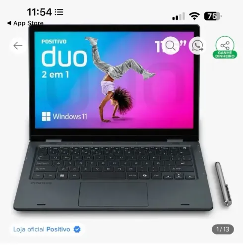 Notebook 2 em 1 Positivo Duo Intel Celeron N4500 4GB RAM 128GB SSD Windows 11 Home - Tela