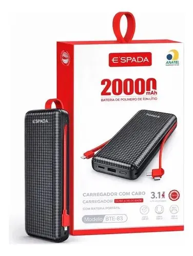 Power Bank 20.000 manhã Bateria Externa para Celular e Eletroportátil todos os cabos