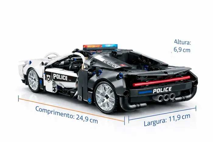 Blocos de Montar Carro de Polícia Bugatti Chiron Super Car 505 Peças Mega