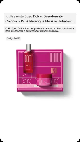 Kit presente Egeo dulce desodorante colônia 50ml + merengue musse hidratante 85g