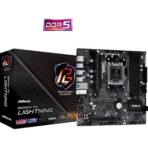 Placa Mãe Asrock Am5 B650M Pg Lightning 4Xddr5 7200Mhz 4Xusb 2.0 2Xusb 3.2 Hdmi/Dp 1Xusb3.