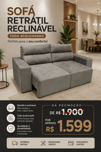 Promoção imperdível por apenas 1599 Sofá retrátil reclinável novo completo aproveita