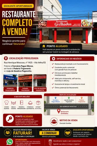 Restaurante completo à venda em excelente localização - Vila Velha/ES