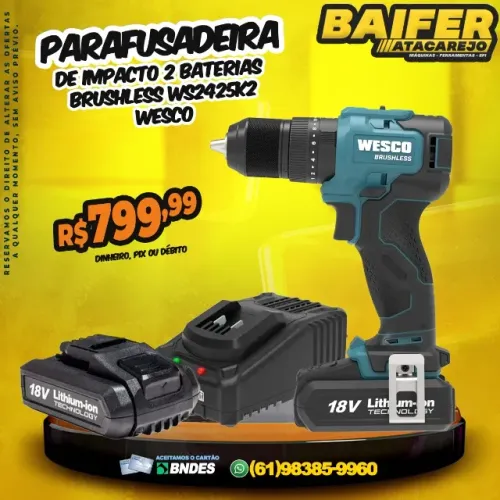 Parafusadeira de Impacto 2 Baterias Brushless WS2425K2 Wesco