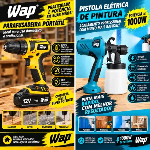 Pistola de pintura elétrica (1000w) e Parafusadeira portátil 12v