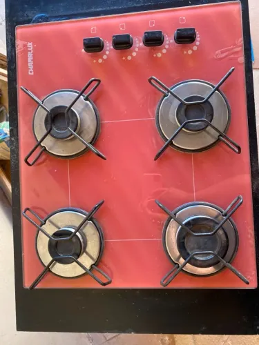 Cooktop a Gás 4 Bocas Chamalux - Mesa de Vidro Vermelha