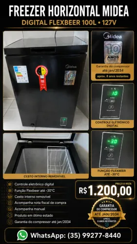 Freezer Horizontal Midea Digital Flexbeer 100L 127V ? Ótimo Estado