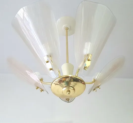 Luminária Pendente 5 Pétalas Em Vidro Anos 50/60 Restaurada 