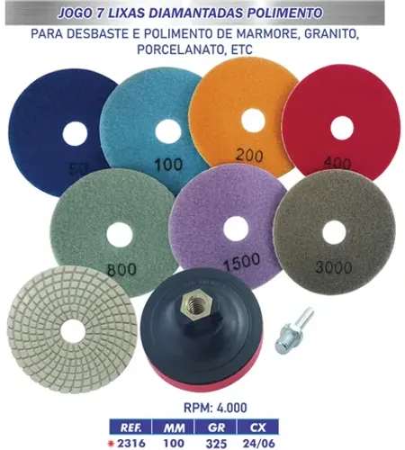 Lixa Diamantada Polir Mármore Granito Porcelanato Com Suporte