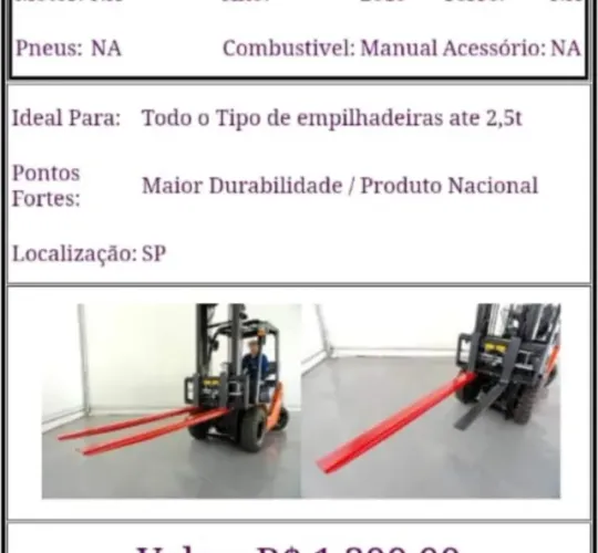 Alongador Prolongador extensor De Garfos De Empilhadeiras 