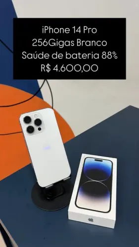 iPhone 14 Pro 256GB Branco Saúde de bateria 88% R$ 4.600,00 Semi Novo | Loja Fisica 