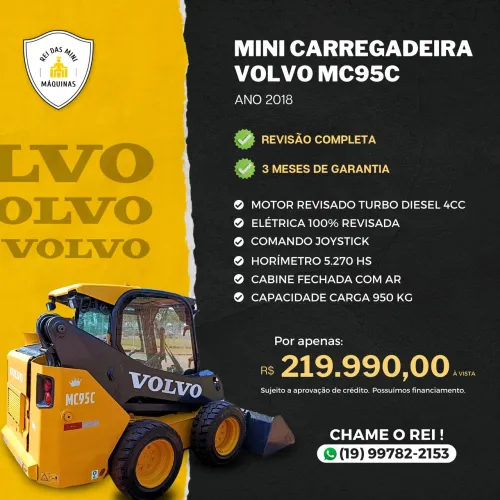 Mini Carregadeira Volvo MC95C - Ano 2018 com Garantia