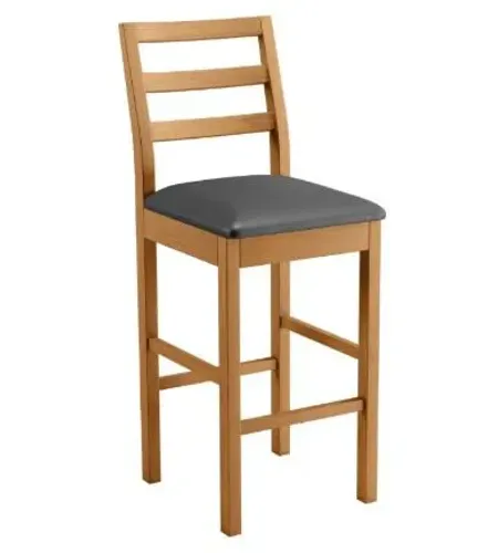 BANQUETA ALTA EM MADEIRA MACIÇA COM ASSENTO ACOLCHOADO