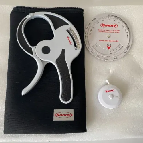 Ref.251 Kit adipômetro Sanny trena fibra de vidro 1,5m disco imc estojo Neoprene atividade