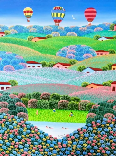 Robson barros tema passeio de balão medida 40x50 <br>Acrílica sobre tela