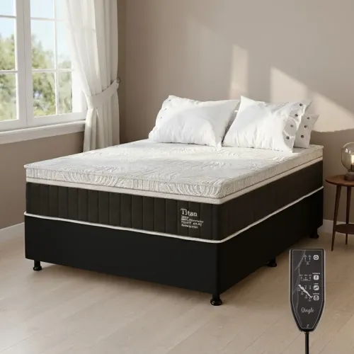 Colchão Casal Terapêutico Massageador Titan D28 + Base Box Simples Corino Preto tt655