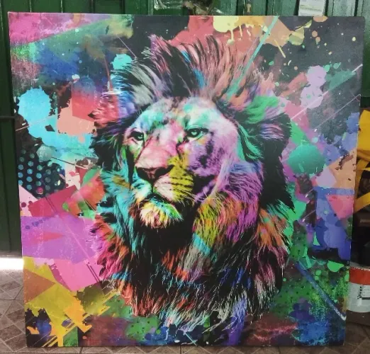 Quadro Grande Decorativo Leão - Street Art - 1m x 1m