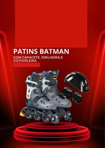 Patins com Capacete e Acessórios, tamanho 33 a 36, do Batman