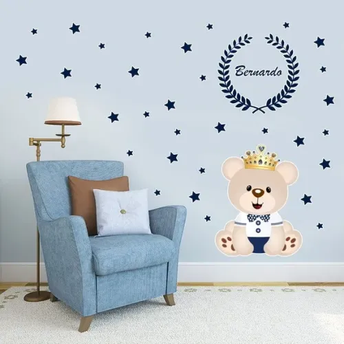 Adesivo de Parede Decorativo Infantil Ursinho/Urso Rei / Príncipe