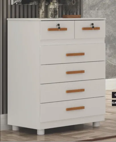 Cômoda 6 Gavetas com Chaves e Puxadores Amadeirados