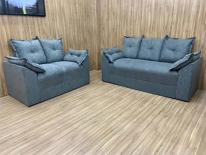 Conjunto Sofá 2 e 3 Lugares Suede Cinza