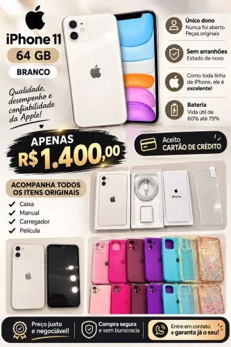 iPhone 11 64GB branco (todo original) nunca foi aberto