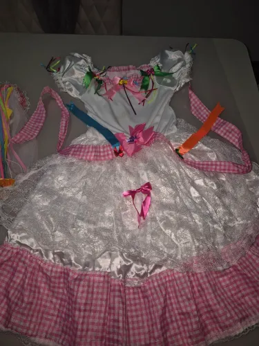 Vestido de noiva junino infantil + tiara Véu- Tamanho 6