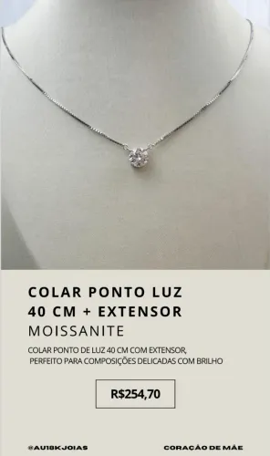 Colar Ponto de Luz 40cm + Extensor Moissanite em Prata 925