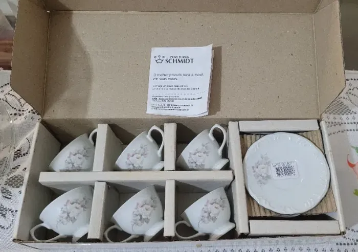 Jogo de 6 xícaras de café PORCELANA SCHMIDT CLASSIC VITÓRIA ORIGINAL (Nunca usado)