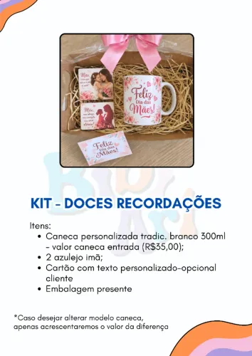 KIT - DOCES RECORDAÇÕES - Caneca e imã azulejo personalizado Dia das Mães