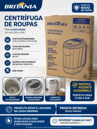 Centrífuga de Roupas Britânia 15kg - NOVA E LACRADA