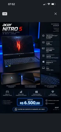 Nitro 15 13? Geração RTX4050 16Gb RAM 1.5 TB memória Roda tudo!