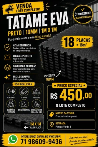 Tatame preto 10mm 1m x 1m