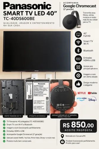 Panasonic SMART TV LED 40 e Chromecast 2 Geração