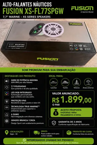 ? ALTO-FALANTES NÁUTICOS FUSION XS-FL77SPGW 7,7? RGB ? O PAR!