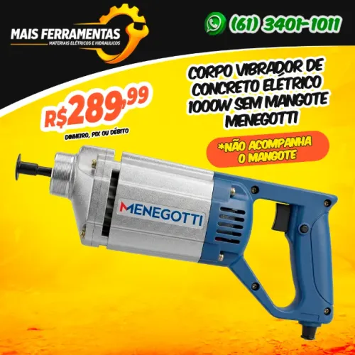 Corpo Vibrador de Concreto Elétrico 1000w Sem Mangote Menegotti