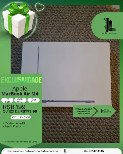 MACBOOK AIR M4, 1TB, 16GB RAM, TELA 13.6 POL., LACRADO, EXCLUSIVO