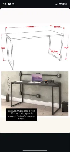 Mesa Escrivaninha Kuadra 1,35m Estilo Industrial (Nova / Lacrada na Caixa)?