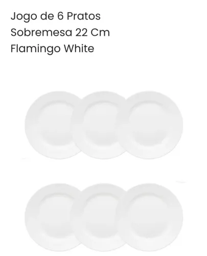 Jogo 6 pratos sobremesa porcelana Oxford flamingo white 22cm 