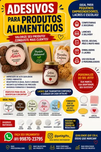  adesivos personalizados para alimentos Perfeitos para doces, bolos