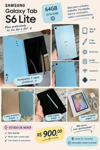 TABLET GALAXY S6 LITE SAMSUNG - 64GB (seminovo com duas capas e S-pen)